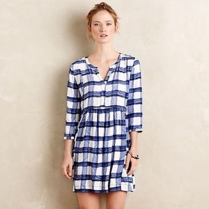 Anthropologie Maeve Devery Blue Plaid Mini Shirt Dress Sz L